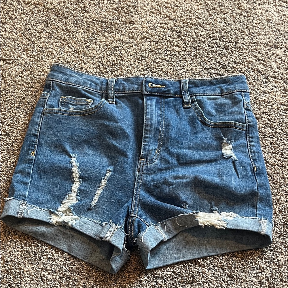 SHEIN Blue Distressed Jean Shorts